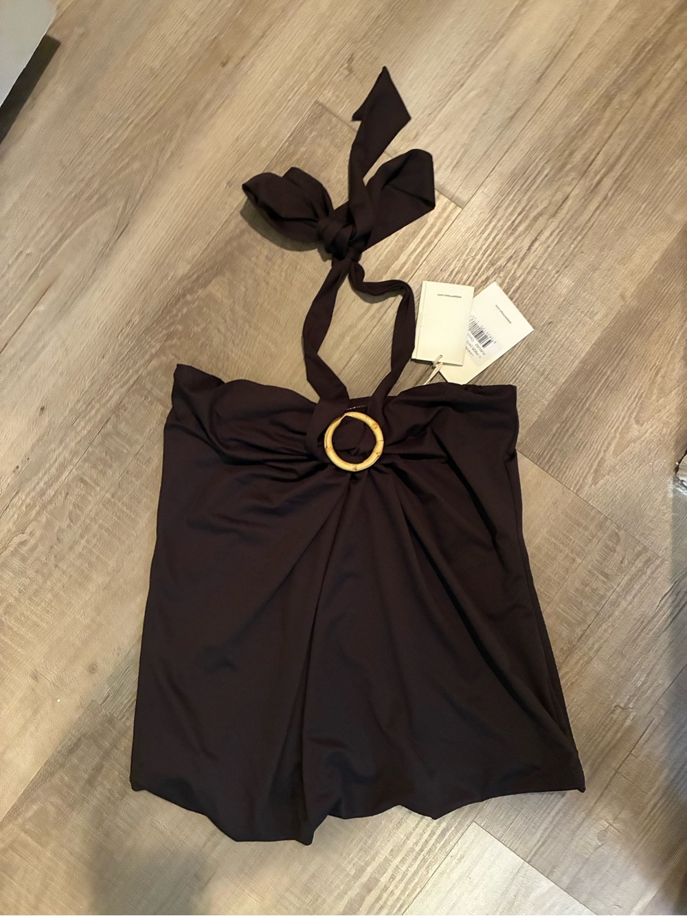 Peppermayo Lorenza Halter Top - Chocolate Brown with Gold Ring - Picture 3 of 3